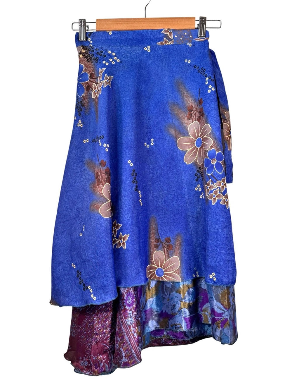 Urban Nomad 100% Silk Sari Wrap Midi Skirt One Size Layered Reversible